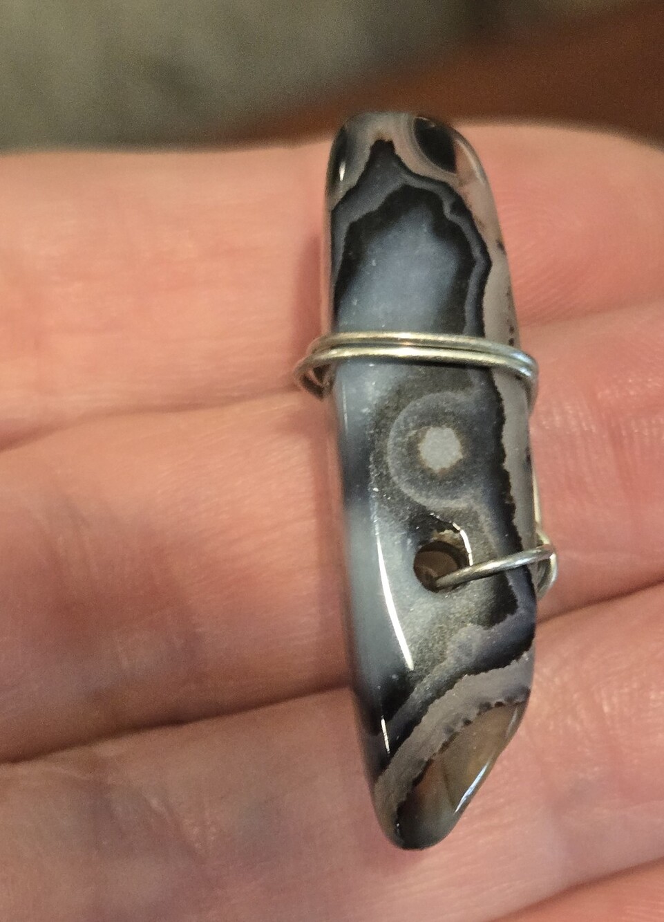 Handcrafted Black and Gray Agate Pendant Necklace for Men